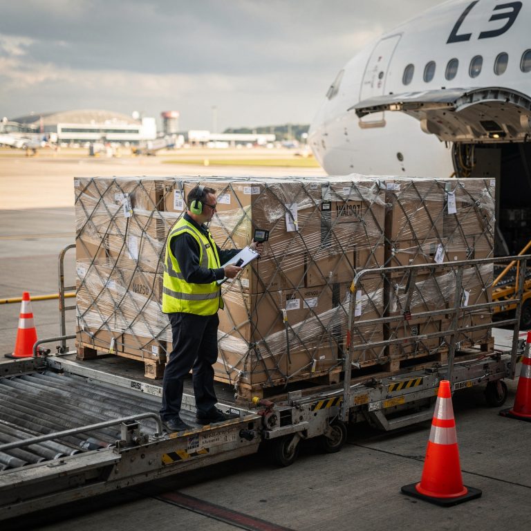 flux pro 2.0 air cargo security operations at airport worker in high visibility vest inspecti 0